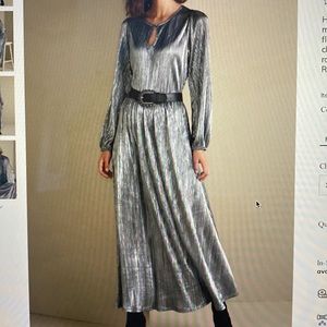 Silver maxi dress with sash NWT